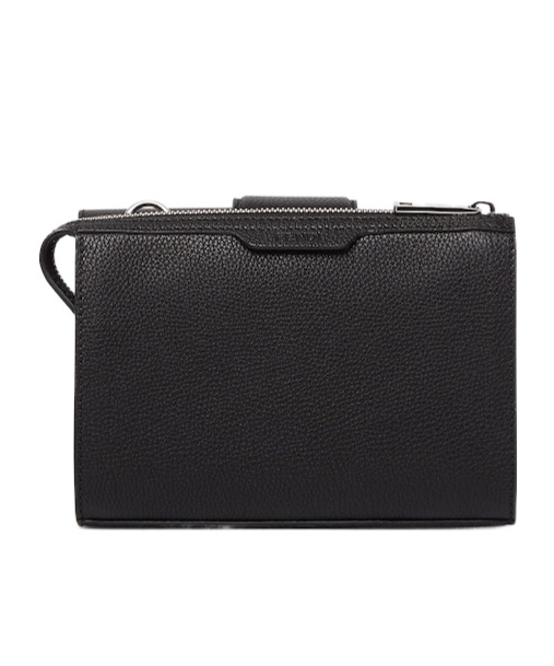 Fendi Double Baguette Grained Leather Messenger Bag In Black