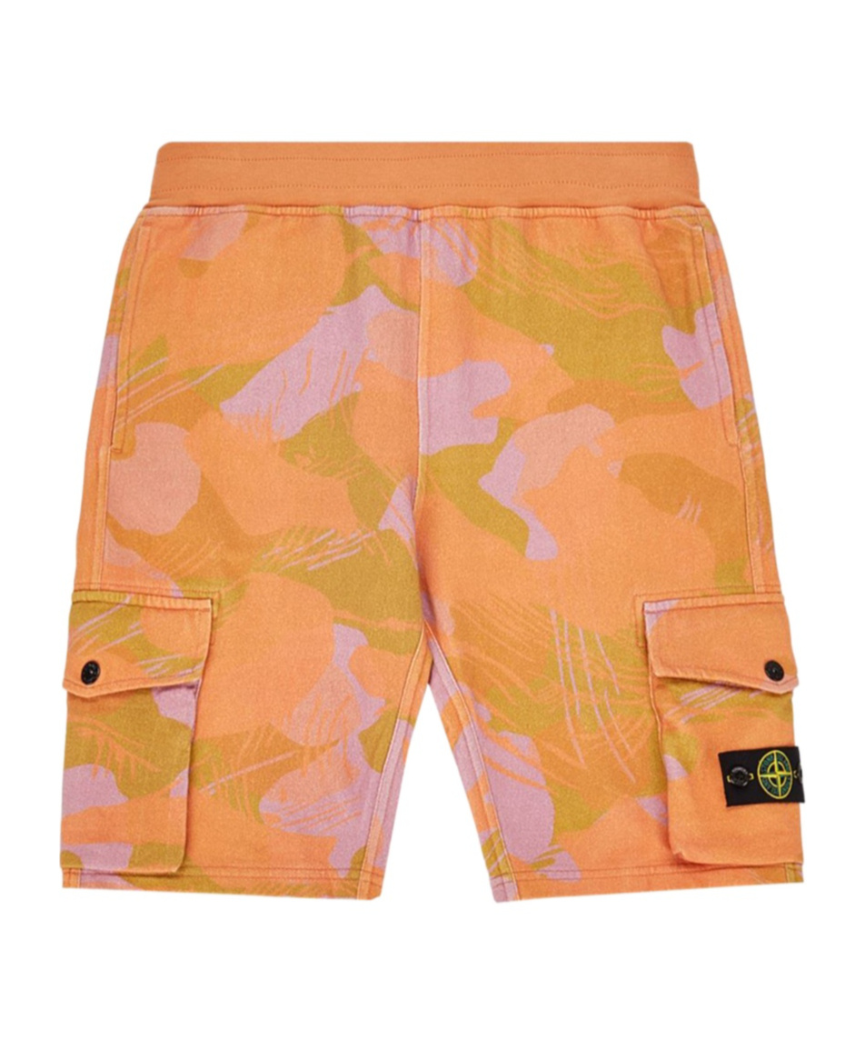 Stone Island Compass-motif Cargo Shorts In Orange
