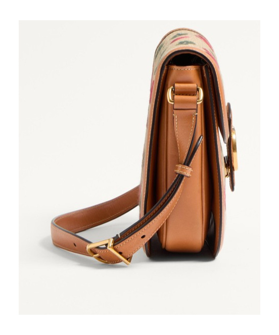 Valentino 9t05 Cherry-jacquard Raffia And Leather Cross-body Bag In Nude