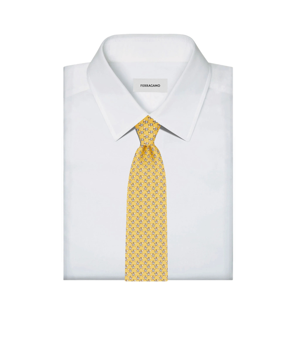 Ferragamo Oreste Dog Gancini Print Silk Tie In Silver