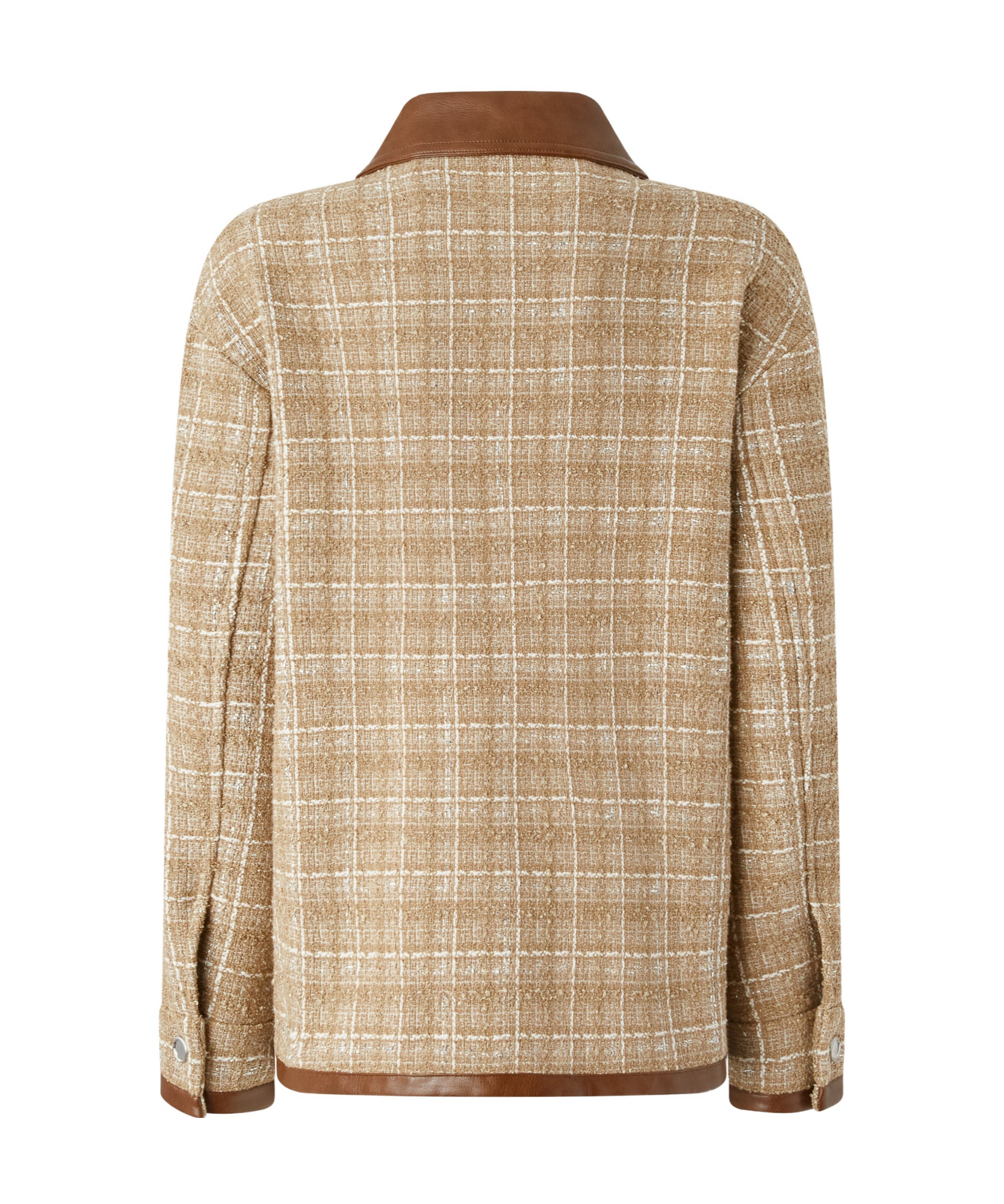 Pinko Tweed Blouson Jacket With Leatherette Details And Zip In Nude