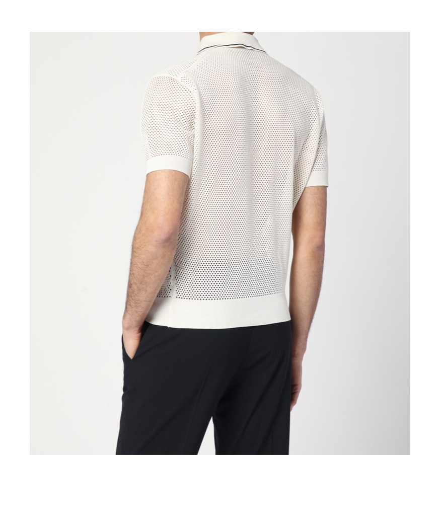 Prada Openwork Talc-coloured Polo In Cotton And Silk In Chalk White