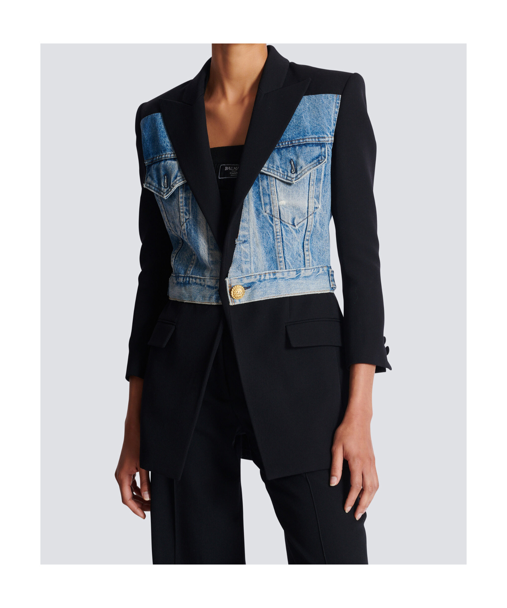 BALMAIN 1-BUTTON BI-MATERIAL JACKET