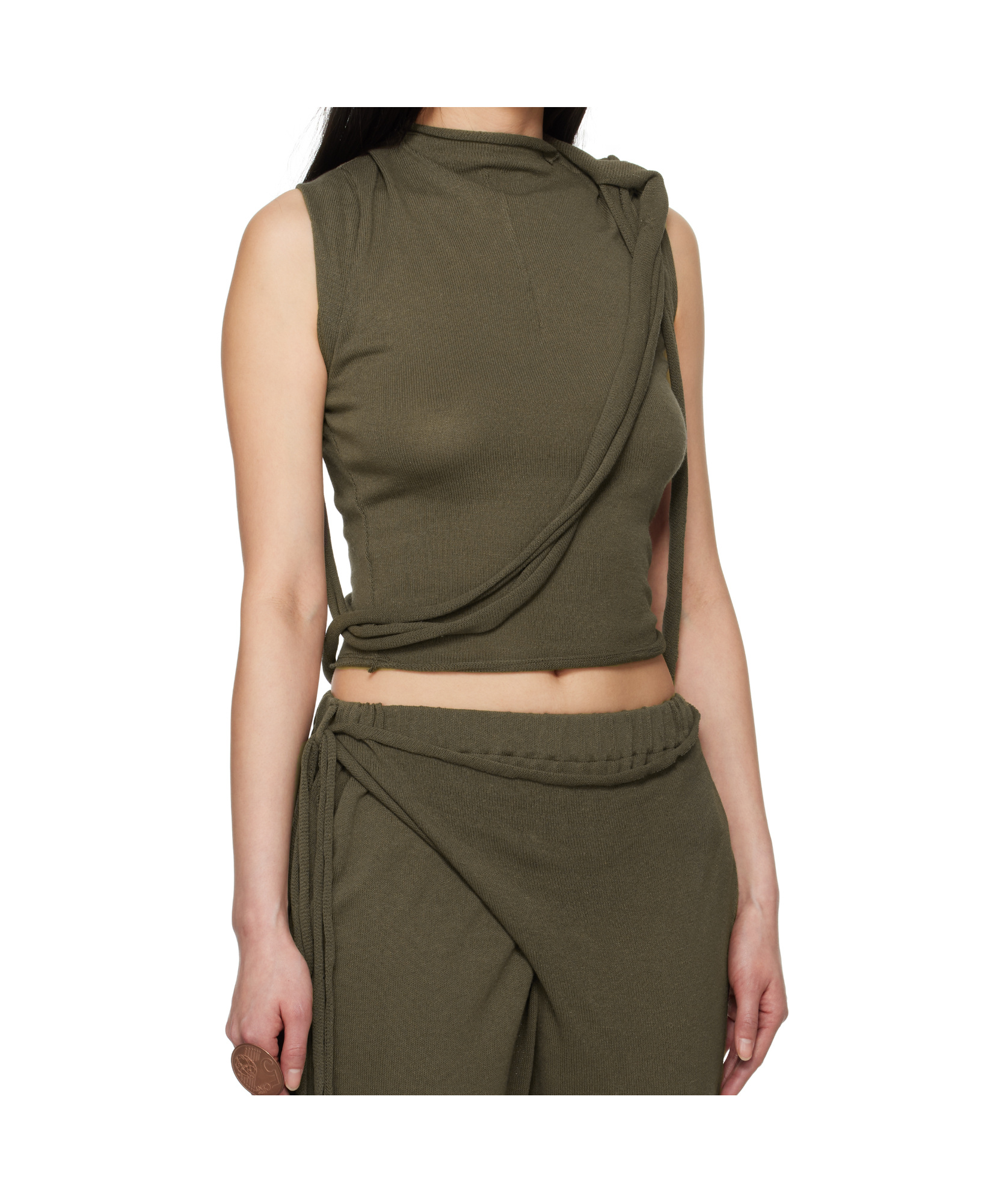 Ottolinger Khaki Deconstructed Linen Tank Top In Brown