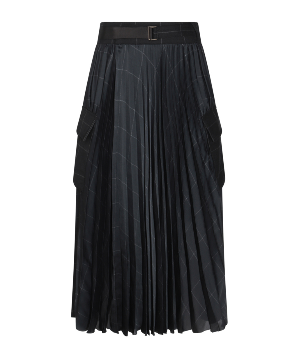 Shop Sacai Windowpane Satin Skirt In Black