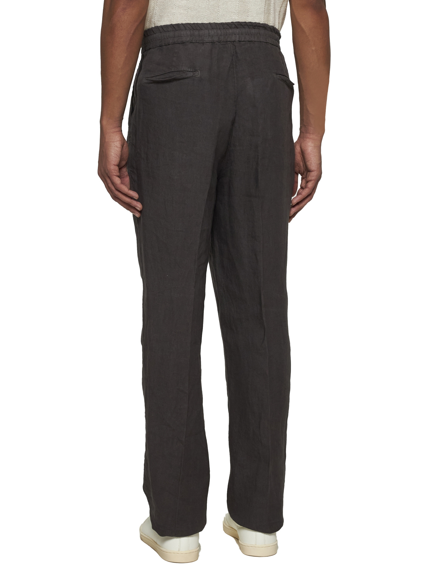 Brunello Cucinelli Brown Linen Leisure Fit Trousers In Black