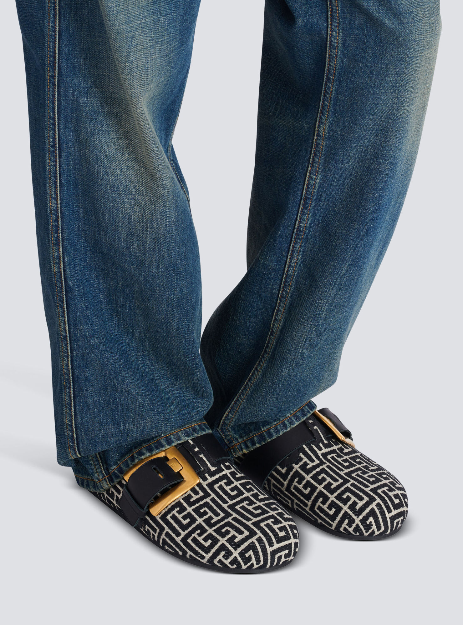 Balmain Anthem Mules In Jacquard Canvas With Pb Monogram In Multi