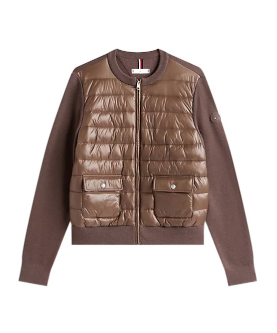 Tommy Hilfiger Knit Sleeve Ultra Light Padded Jacket In Brown