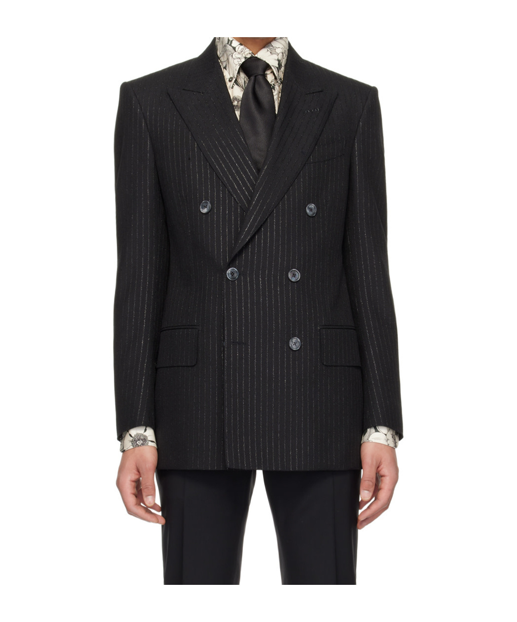 Tom Ford Dyllan Double-breasted Striped Metallic Wool And Silk-blend Suit Jacket In Black