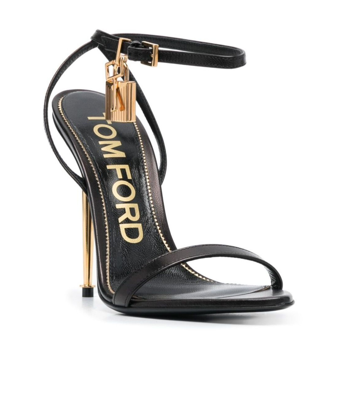 Tom Ford Black Sandals With Metal Heel And Padlock In Leather Woman In Black