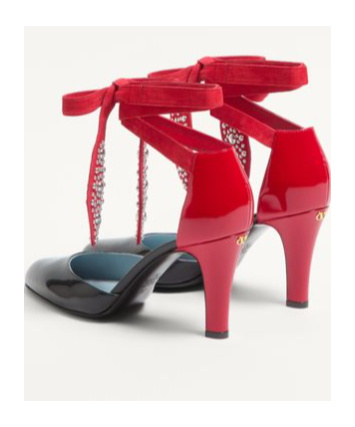 Shop Valentino Foliefoliage Pumps In Abrasive Calfskin 85mm In Black/pure Red