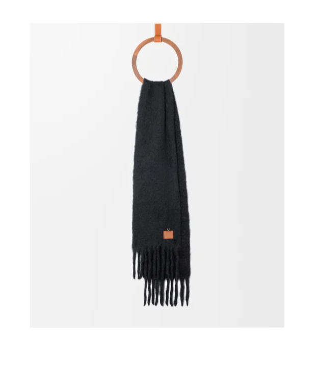 Loewe Fringe Plaque Scarf In Black