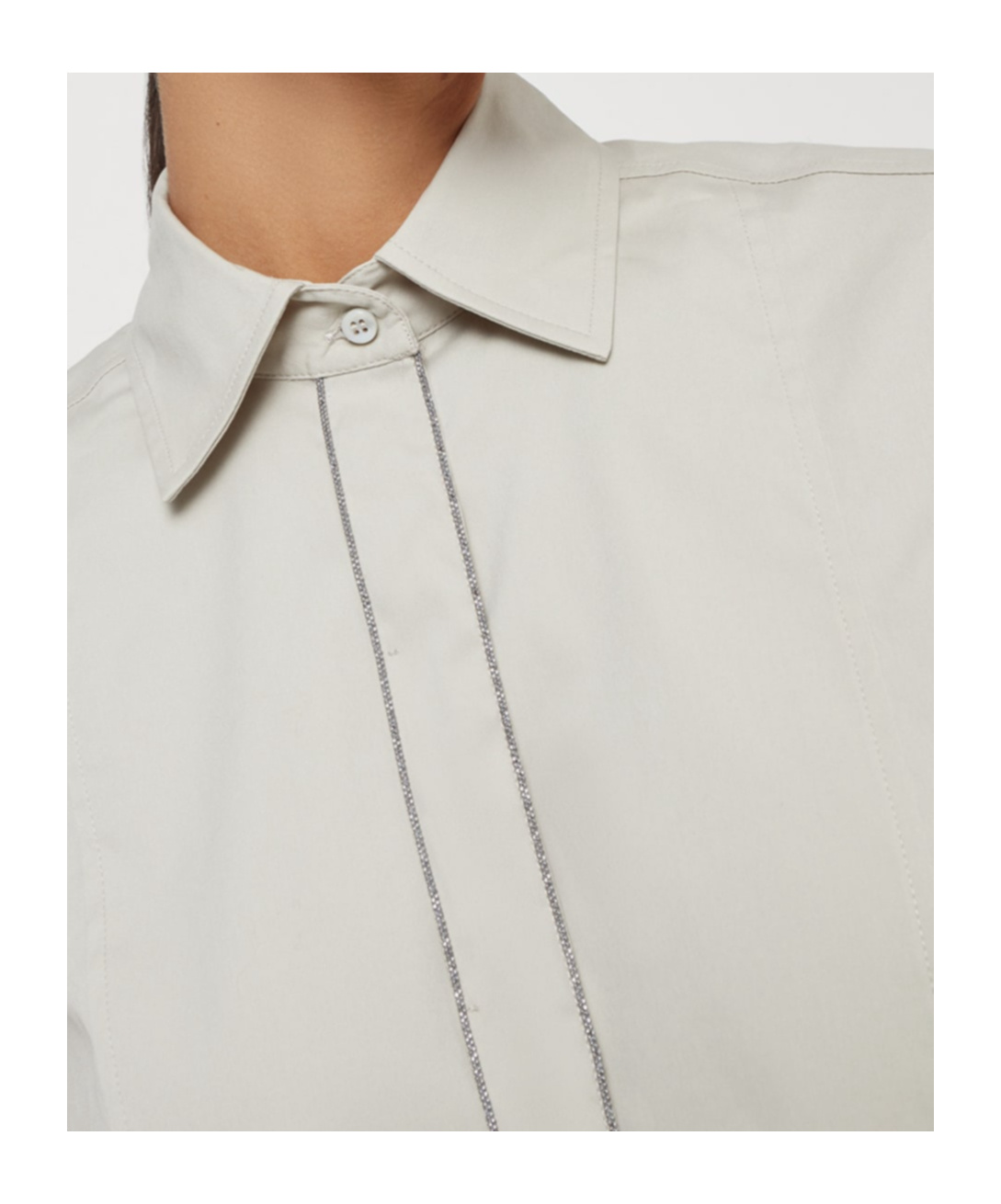 Brunello Cucinelli Panelled Long-sleeved Poplin Shirt In White