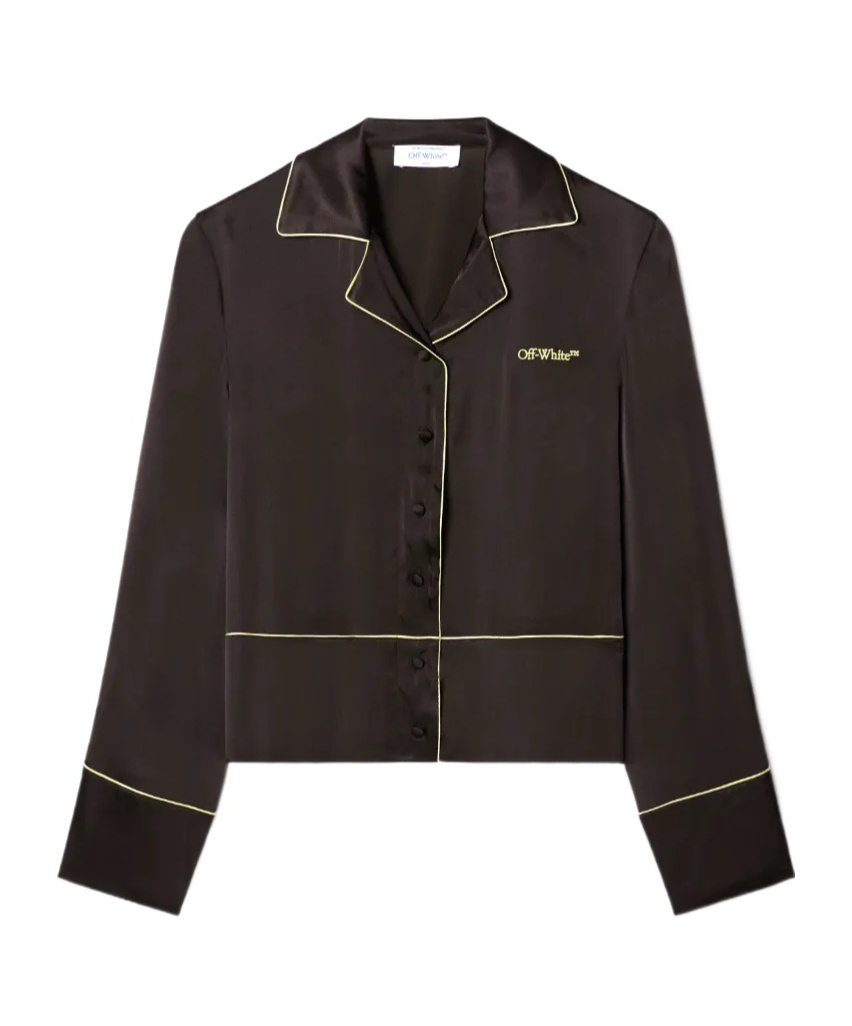 Off-white Satin Pyjama Top In Black