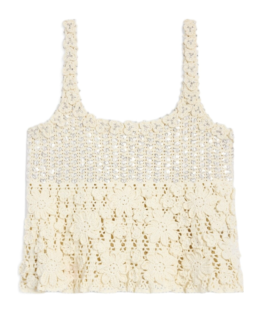 Celine Embroidered Crop Top In Crocheted Cotton