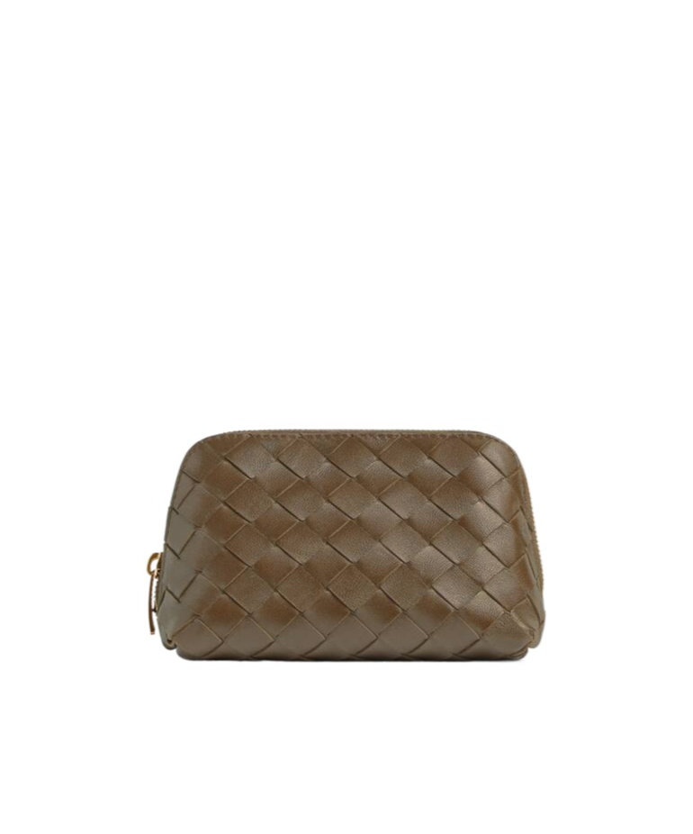 Bottega Veneta Medium Leather Intrecciato Half-moon Pouch In Green
