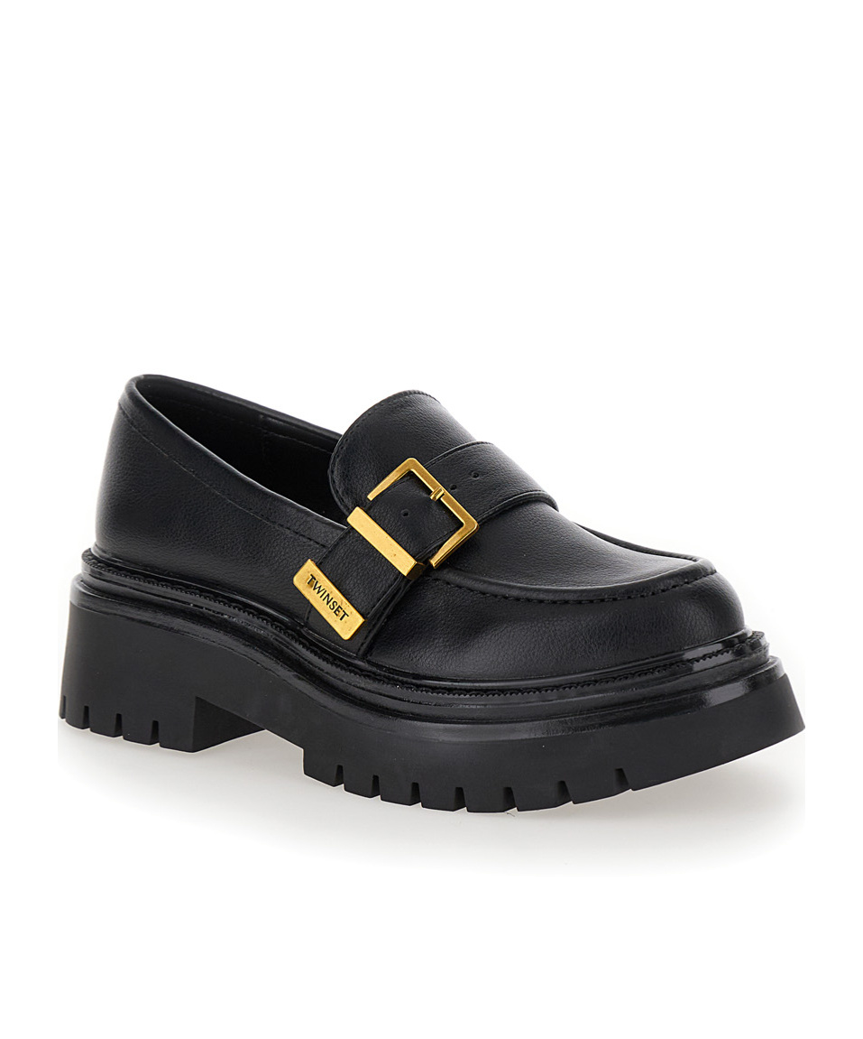 Shop Twinset Oval T Chunky Sole Loafers In Black