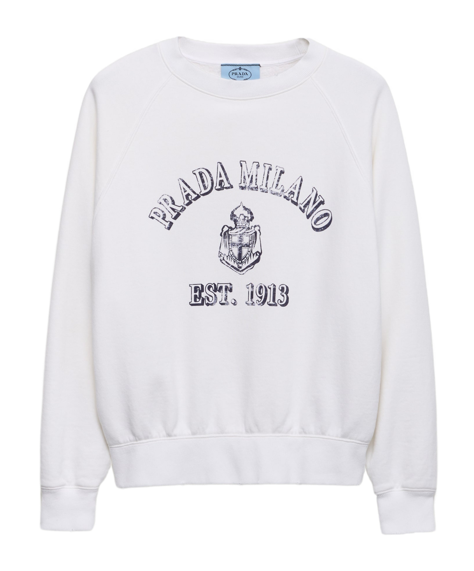 Prada Logo Print Crewneck Sweatshirt In White
