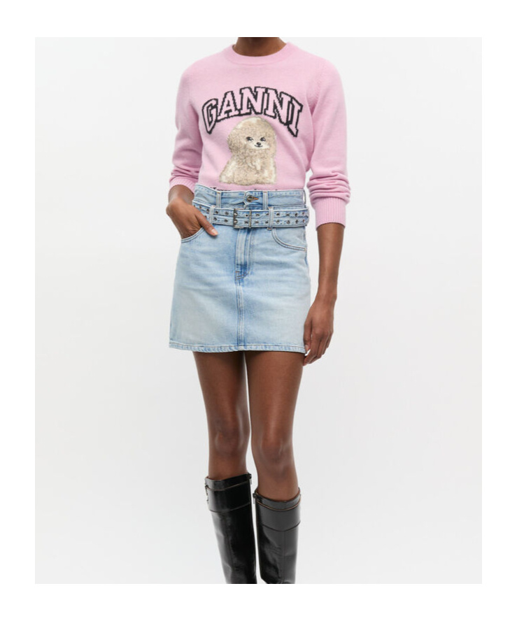 Shop Ganni Light Blue Denim Mini Skirt
