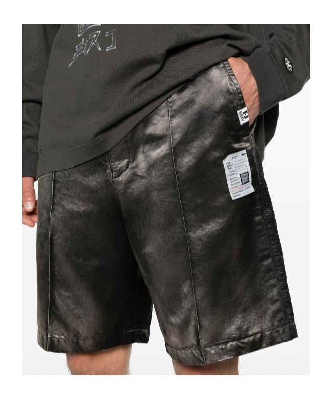 Miharayasuhiro Maison Mihara Yasuhiro Logo Patch Satin Bermuda Shorts In Black