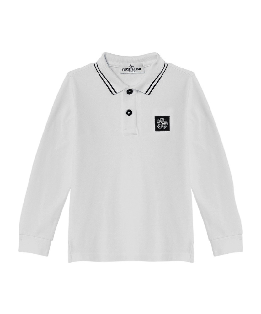 Stone Island Long-sleeved Polo Shirt In White