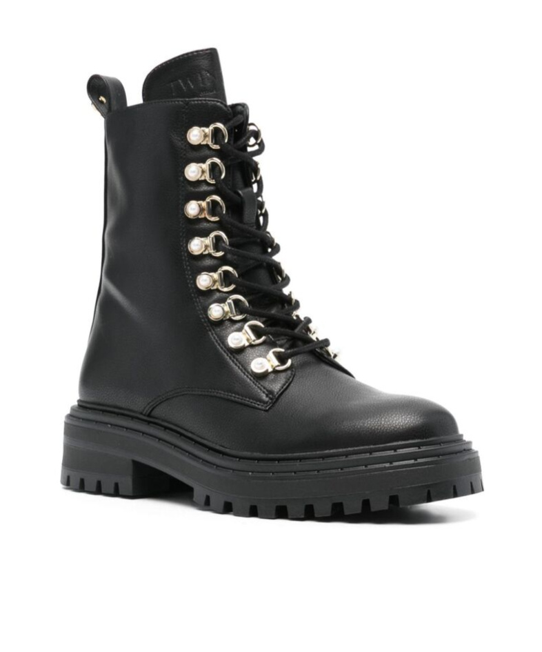 TWINSET EMBELLISHED LACE-UP BOOTS