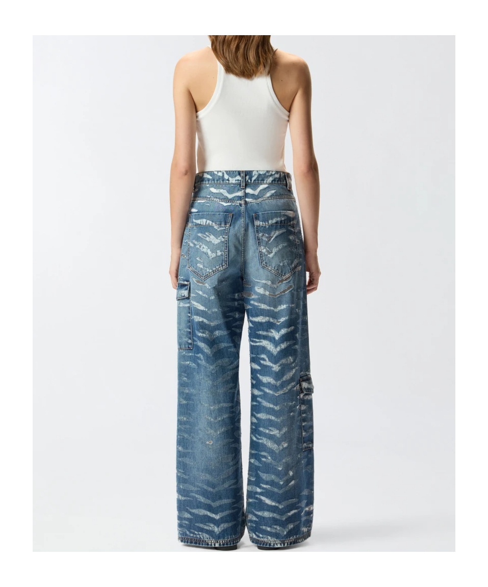 Pinko Wide-leg Zebra-print Jeans In Blue