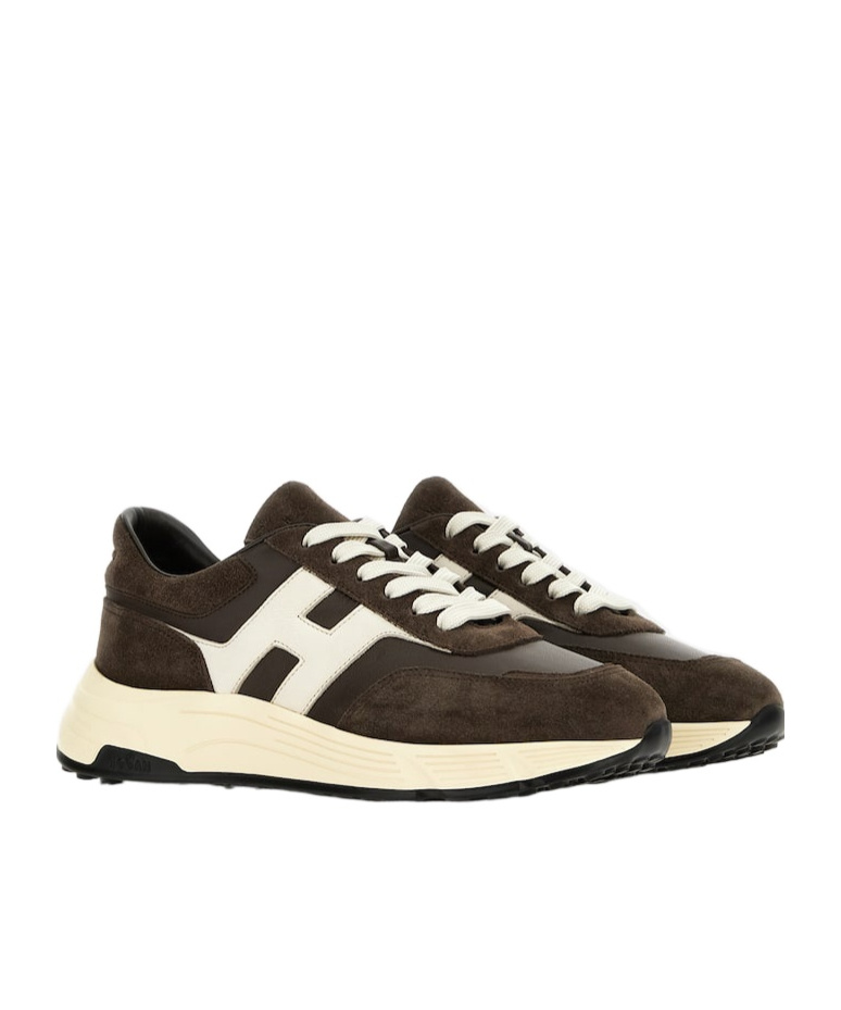 Hogan Coffee Brown Leather Sneakers With Memory Foam Insole In Black