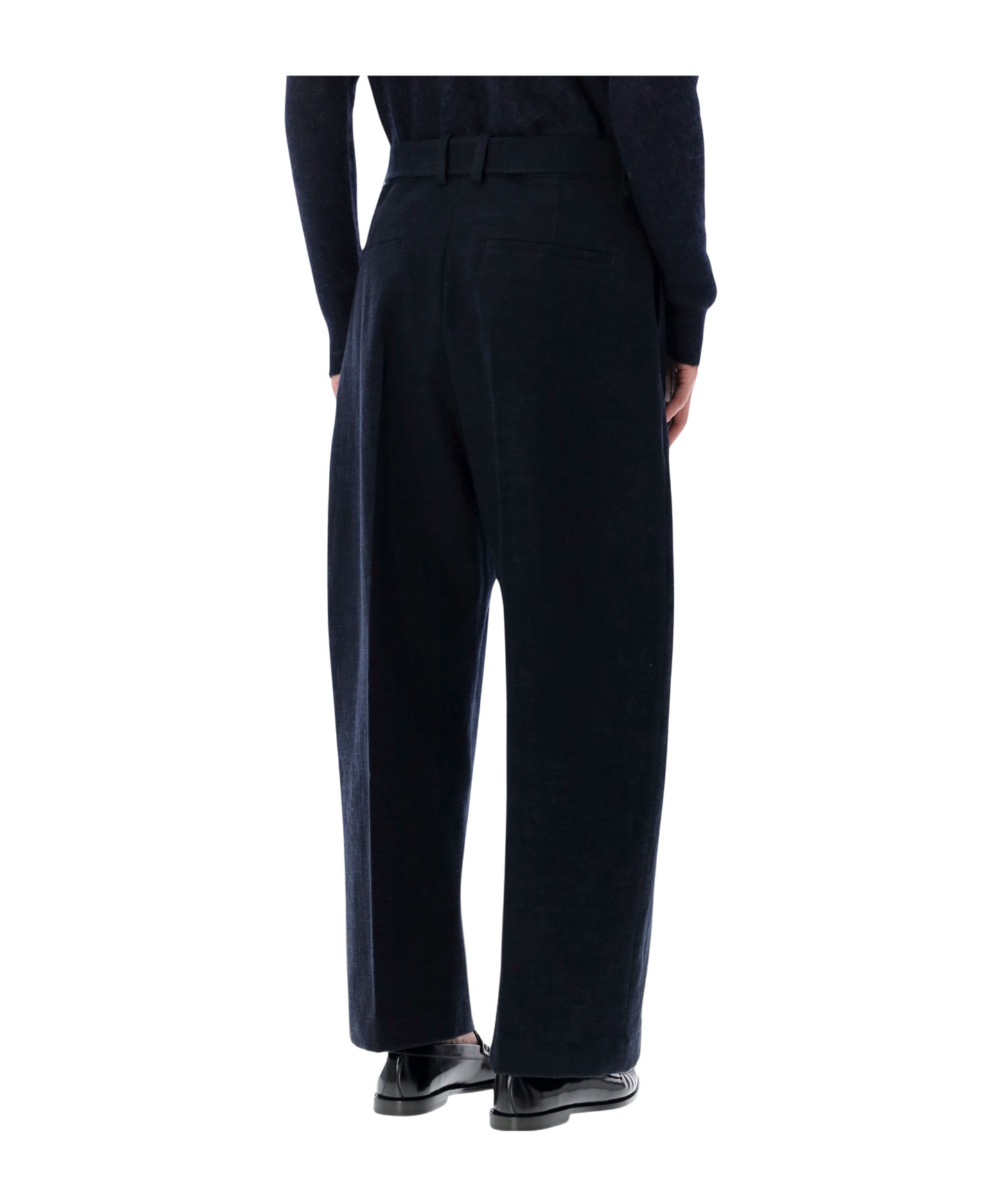 Studio Nicholson Wide-leg Wool Cotton Blue Vital Trousers In Black