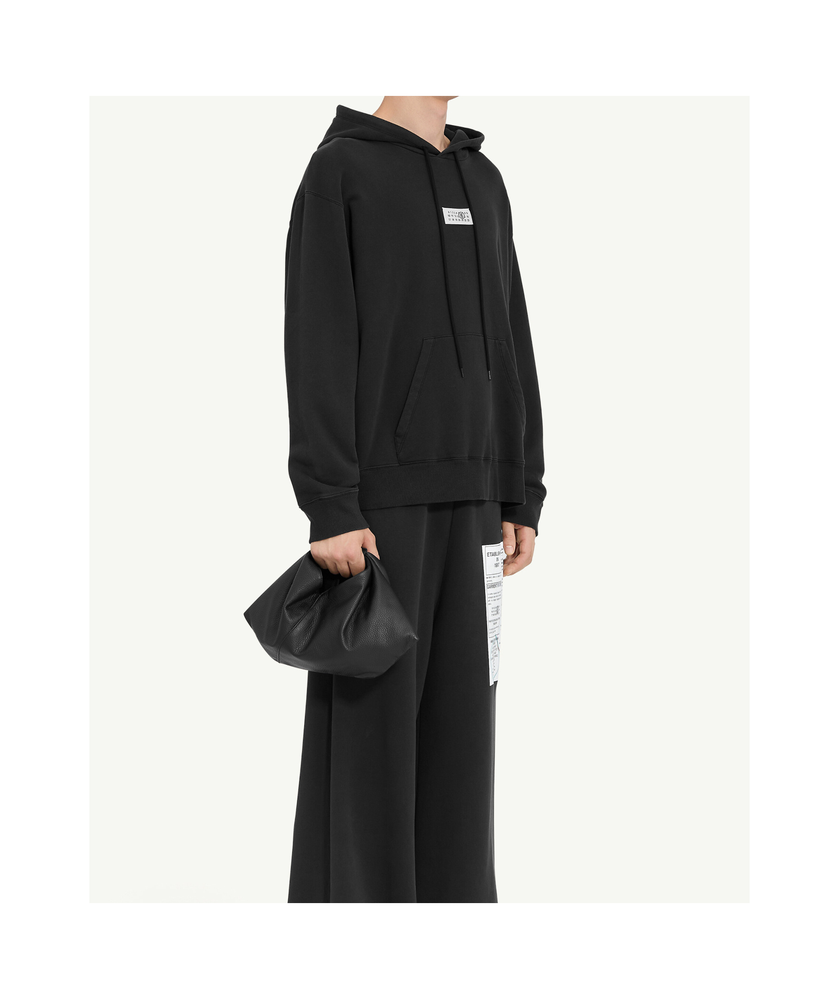 Mm6 Maison Margiela Mm6 By Maison Margiela Emblazoned Black Hoodie With Drawstring And Ribbed Finishes In Black