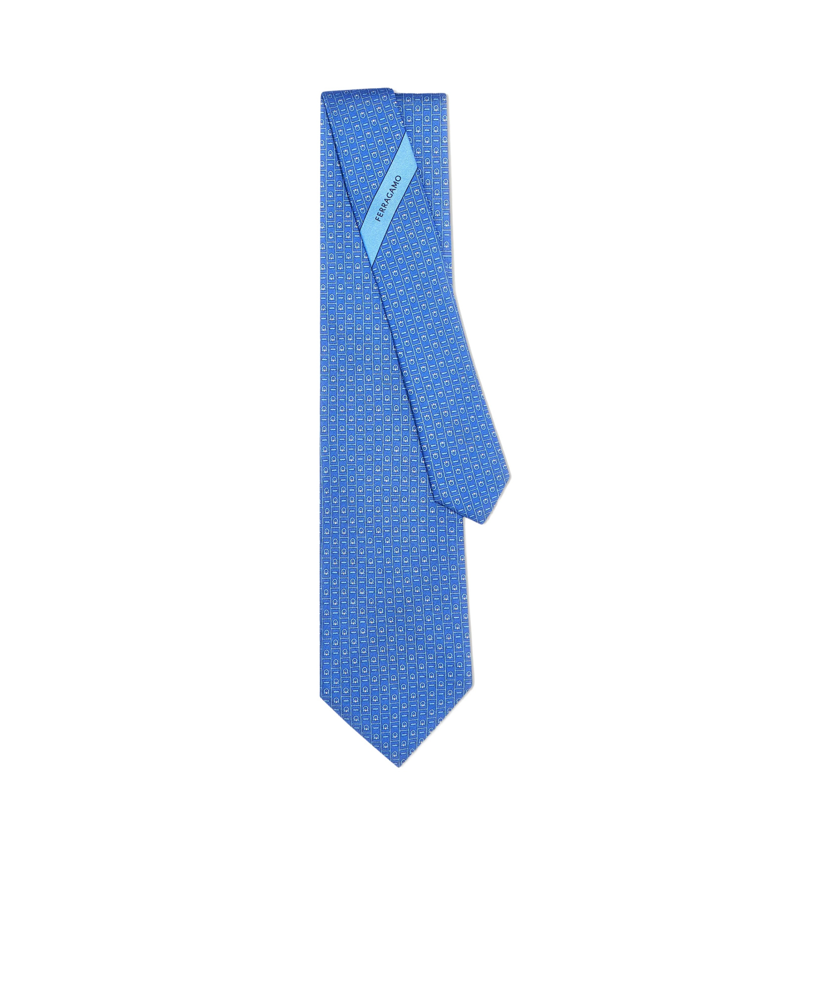 Ferragamo Gancini Monogram Print Silk Tie In Blue