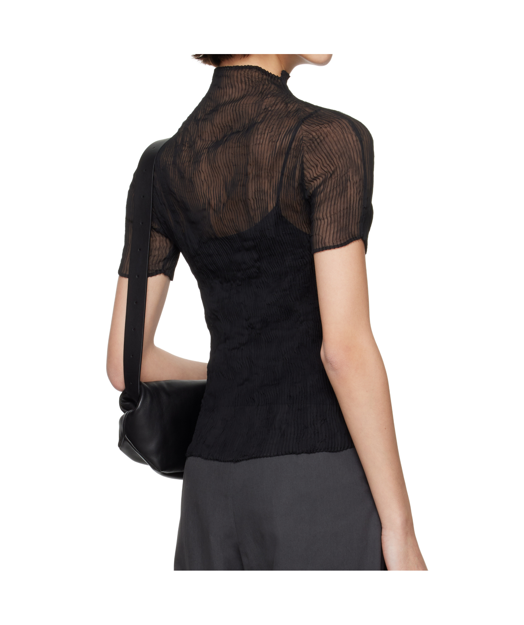 Issey Miyake High-necked Short-sleeved Top In Black