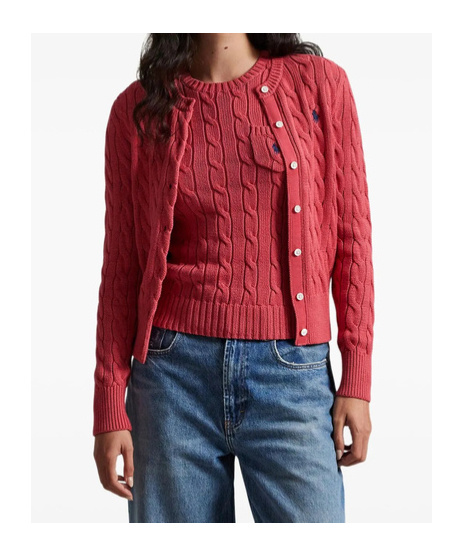 Polo Ralph Lauren Cable-knit Long-sleeve Cardigan In Red