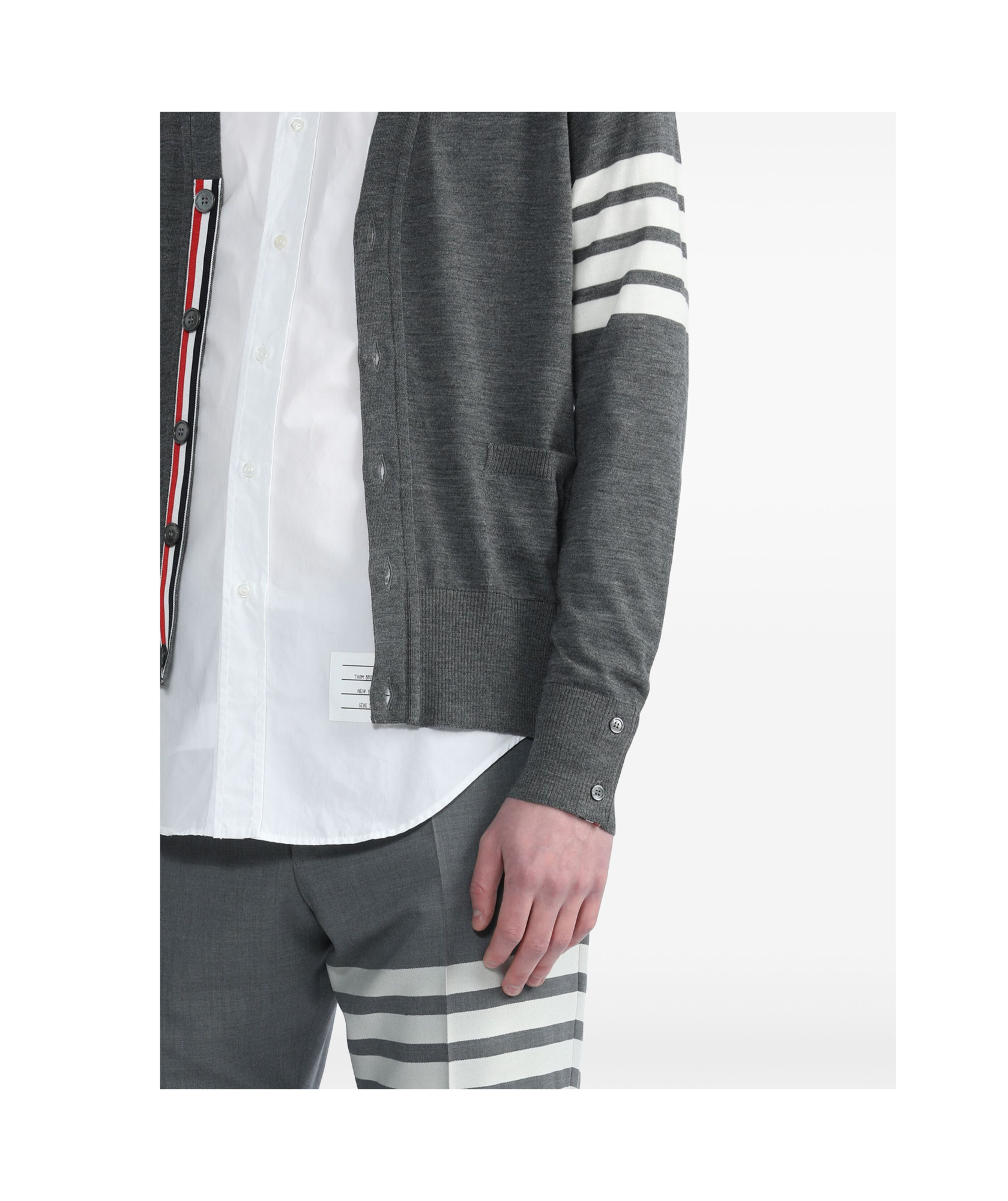 Shop Thom Browne V-neck Long-sleeved Cardigan In Gray