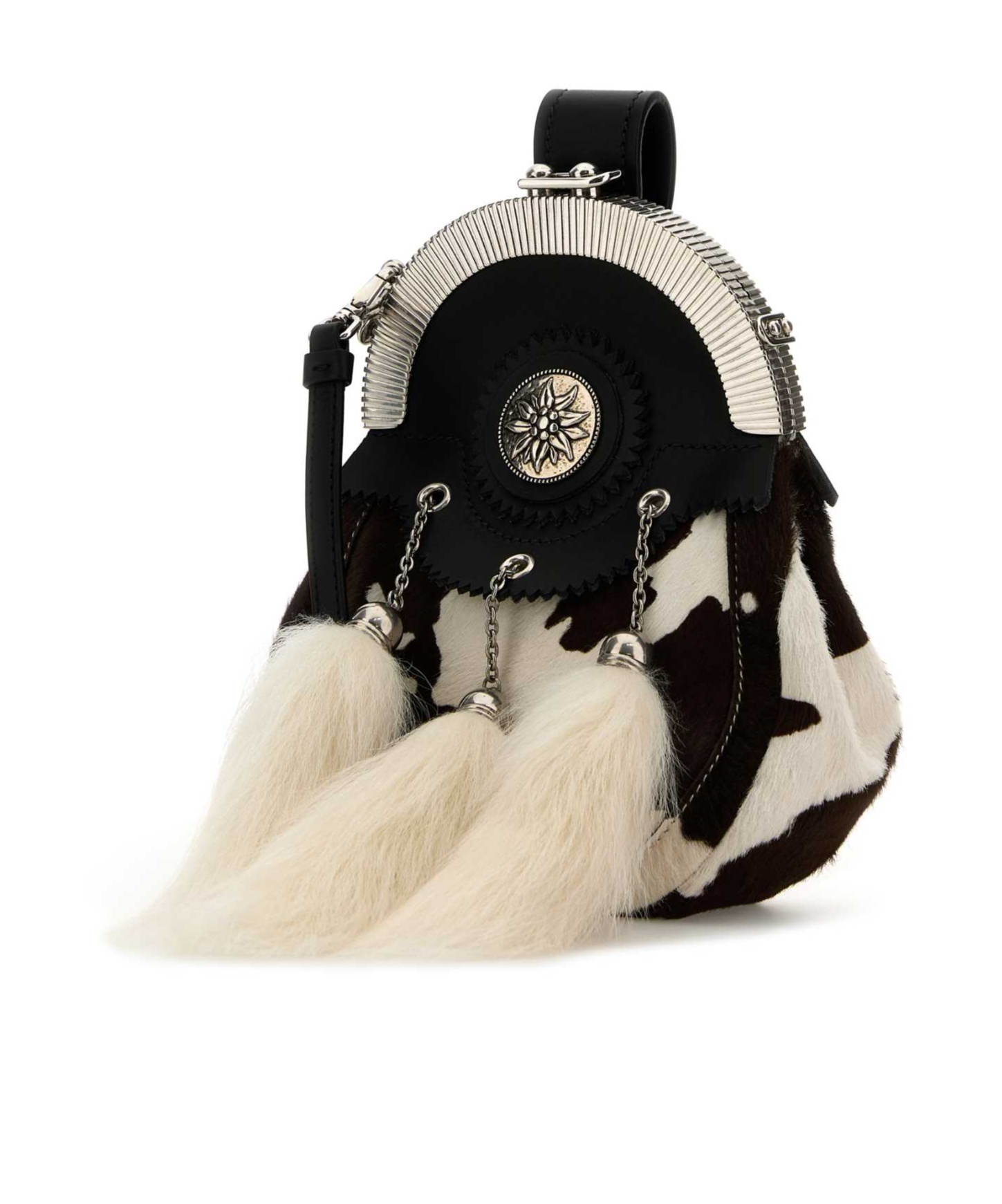 Prada Women Printed Calf Hair Clutch In Bianco/nero