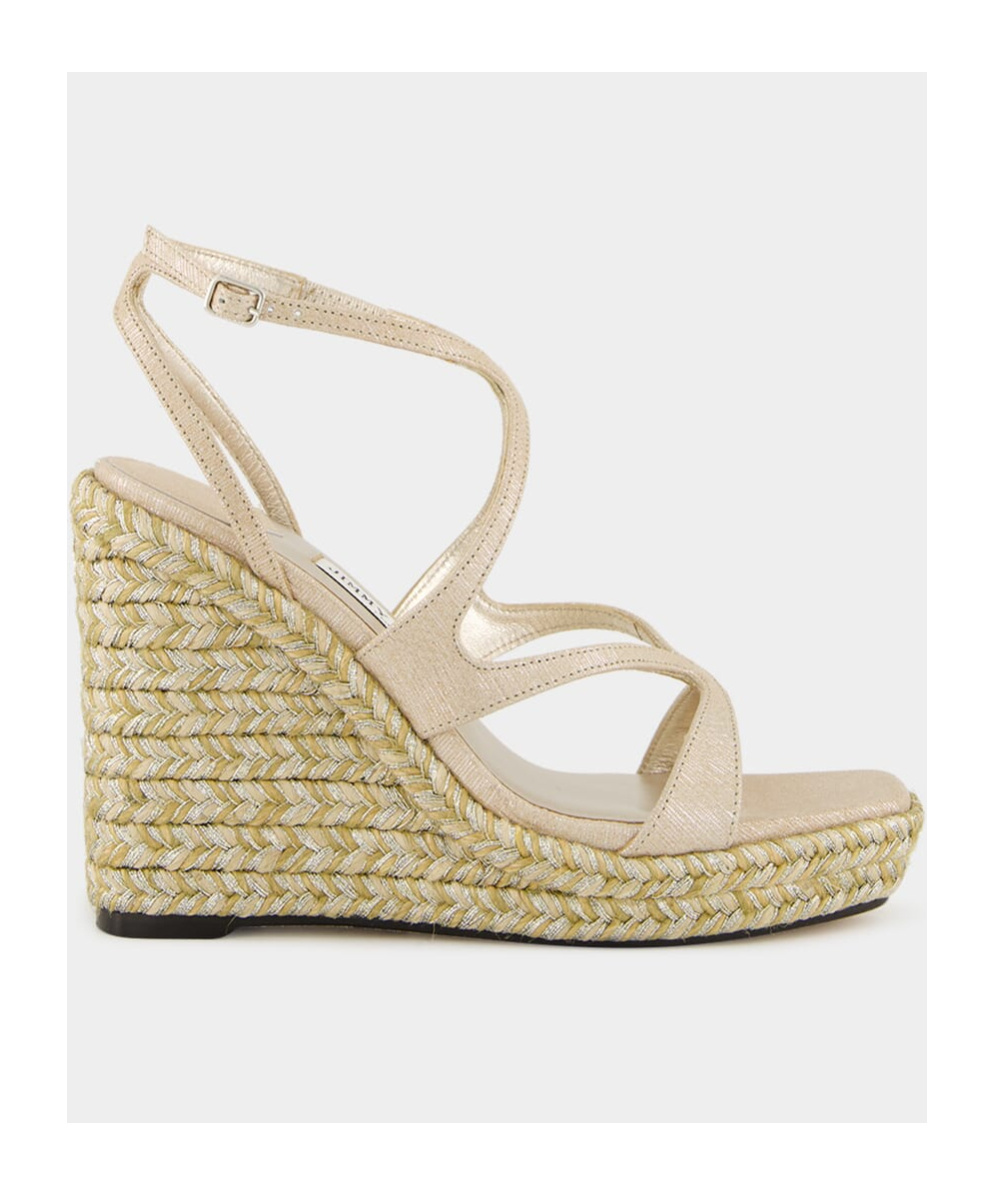 Jimmy Choo Square Toe Wedge Sandals In Neutral