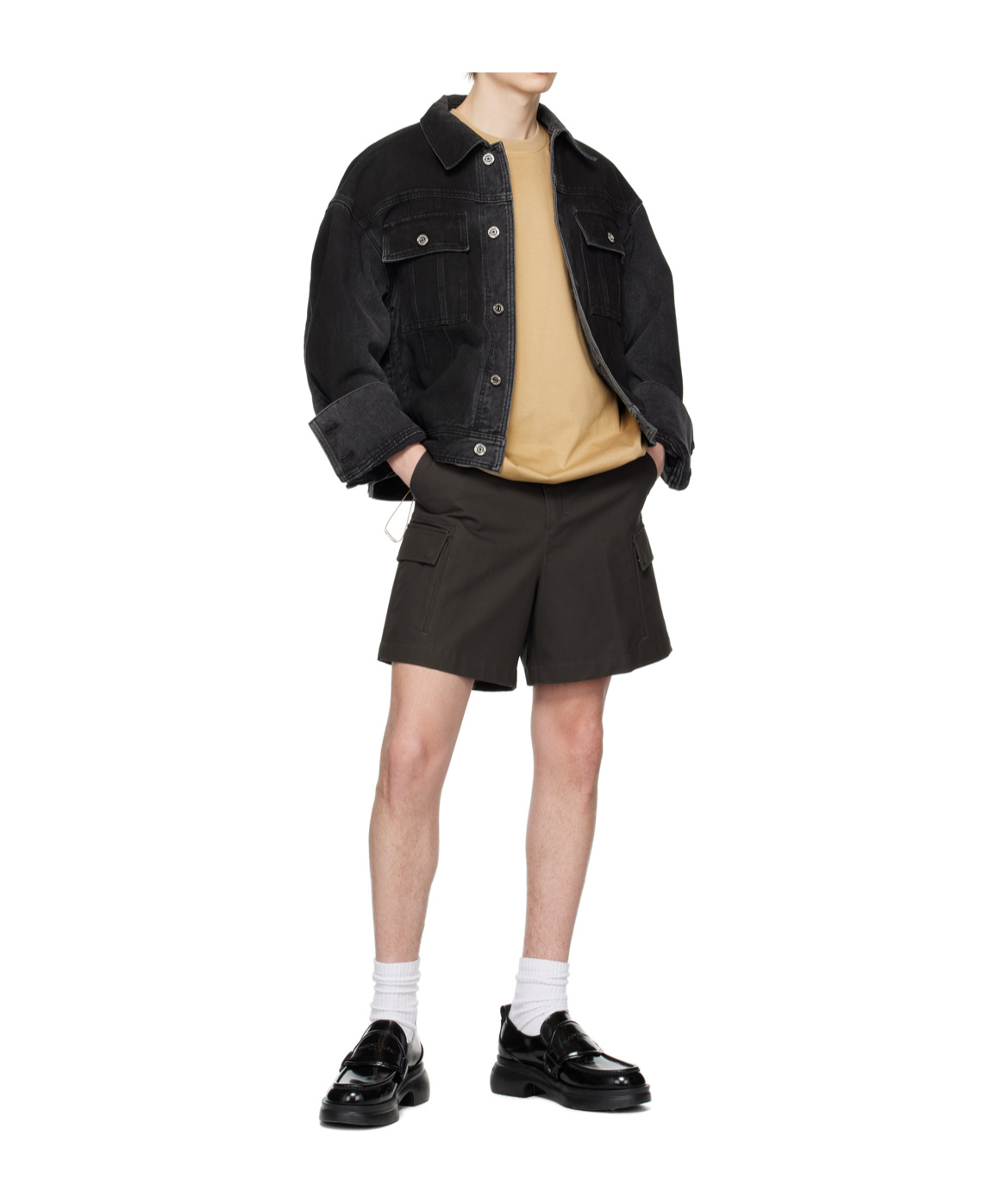 Wooyoungmi Diagonal Braided Shorts In Green