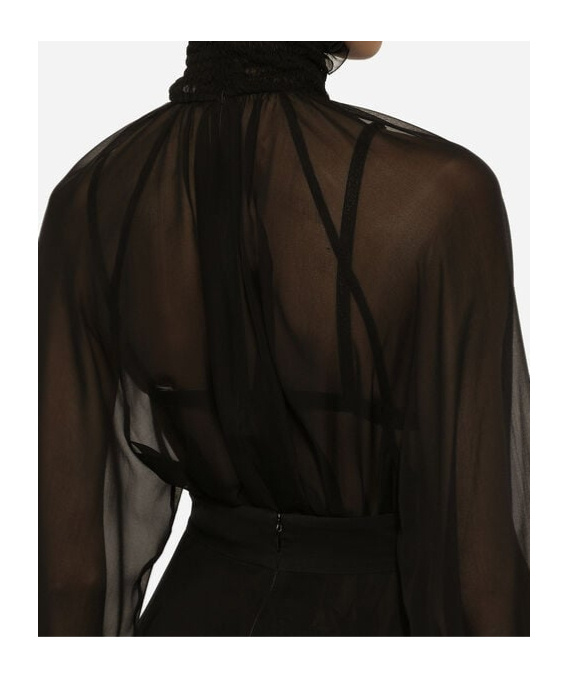 DOLCE & GABBANA DOLCE  GABBANA SMOCK-STITCH DETAILED CHIFFON BLOUSE