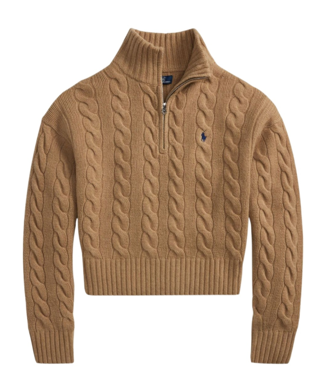Polo Ralph Lauren Wool And Cashmere Cable-knit Half-zip Sweater In Brown