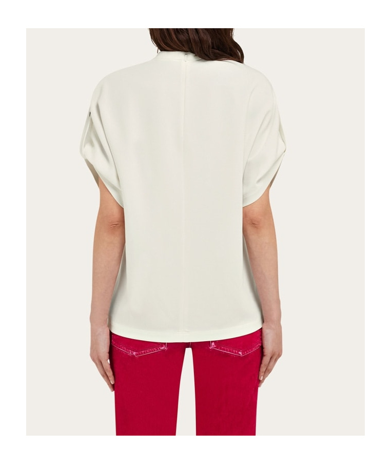 Ferragamo Crew Neck T-shirt With Turned Up Sleeve In White