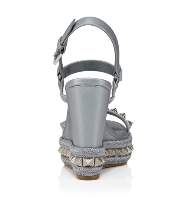 Christian Louboutin Pyraclou Metallic Spike Red Sole Wedge Sandals In Gray