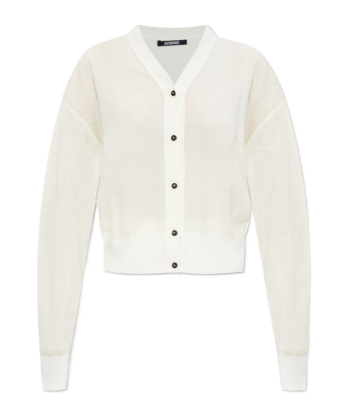 Jacquemus Womens Off-white Le Brode Logo-embroidered Knitted Wool Cardigan In Pink