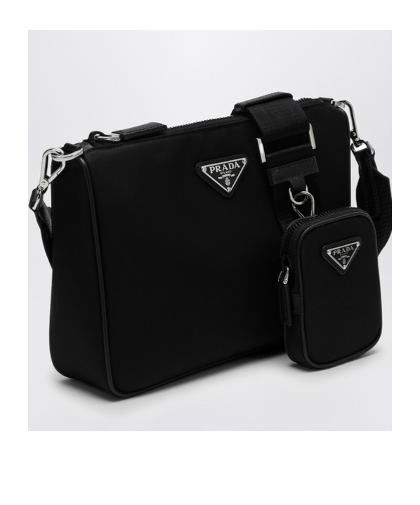 Prada Triangle Logo Re-nylon And Leather Messenger Bag In Black