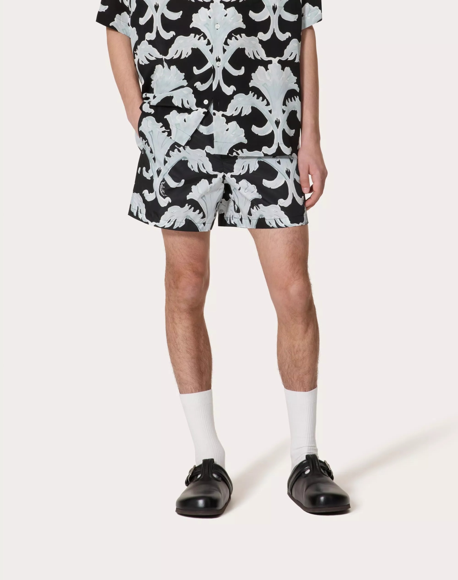 Valentino Nylon Swimsuit With Metamorphos Wall Print In Green