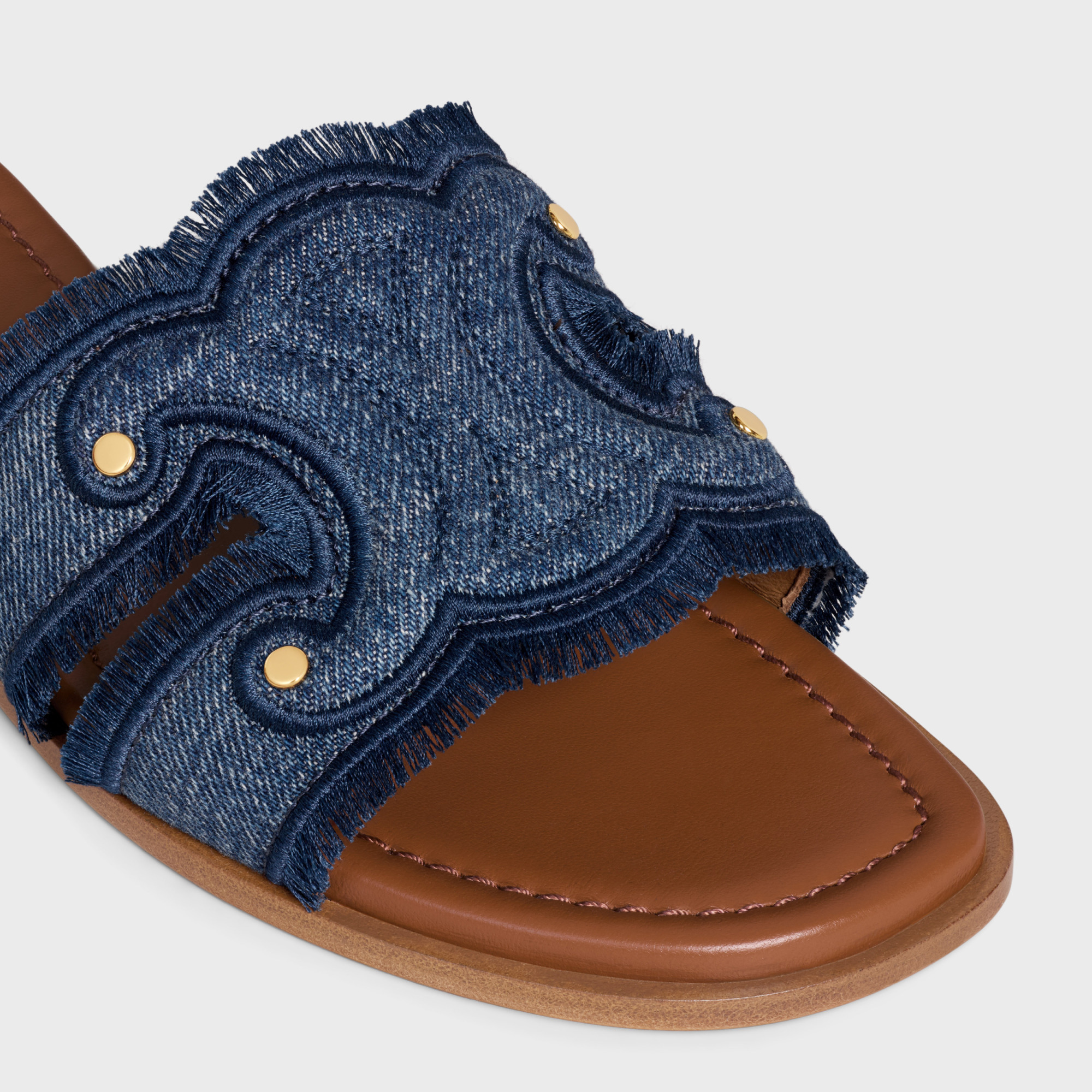 Celine Marina Fringed Mule In Denim In Blue