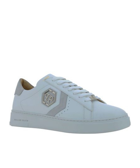Philipp Plein Low Top Leather Sneakers With Side Stripe In Blue