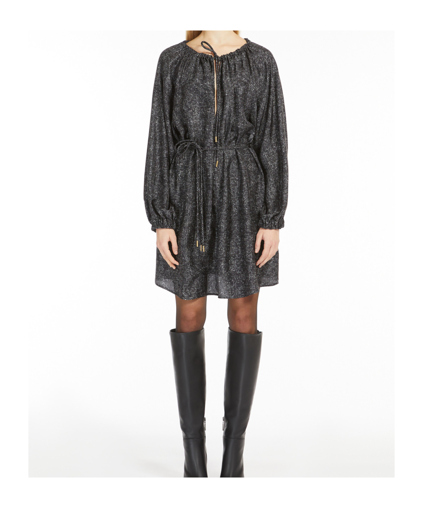 Max Mara Short Printed Twill Dress In Black