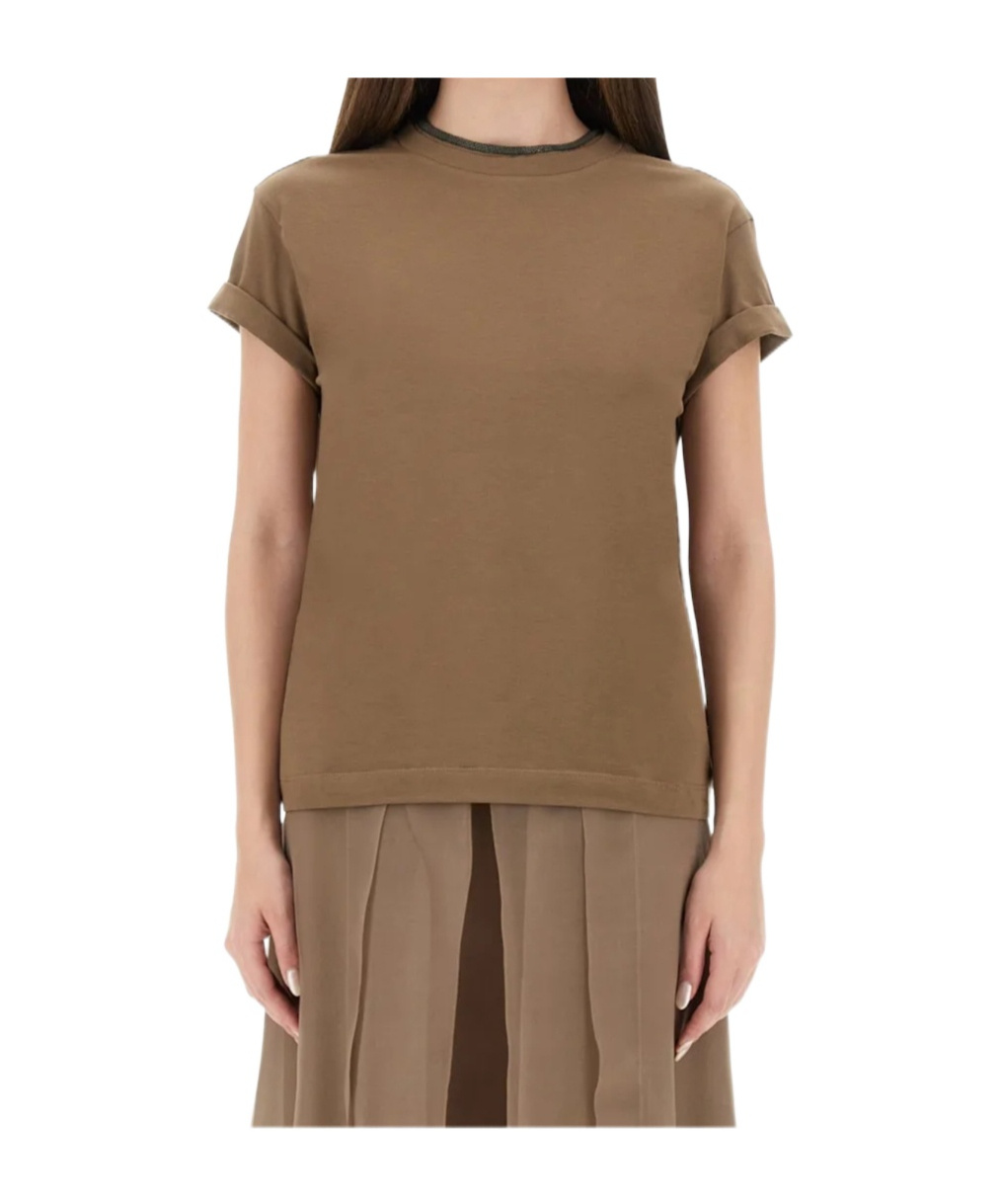 Brunello Cucinelli Refined Cotton Jersey T-shirt With Timeless Appeal In Brown