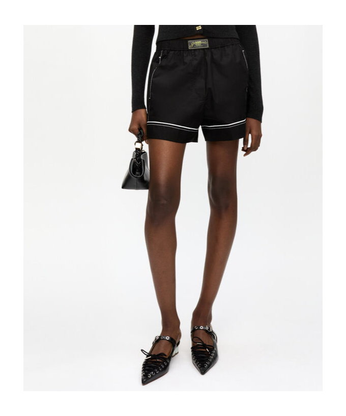 Ganni Cotton Poplin Elasticated Shorts In Black