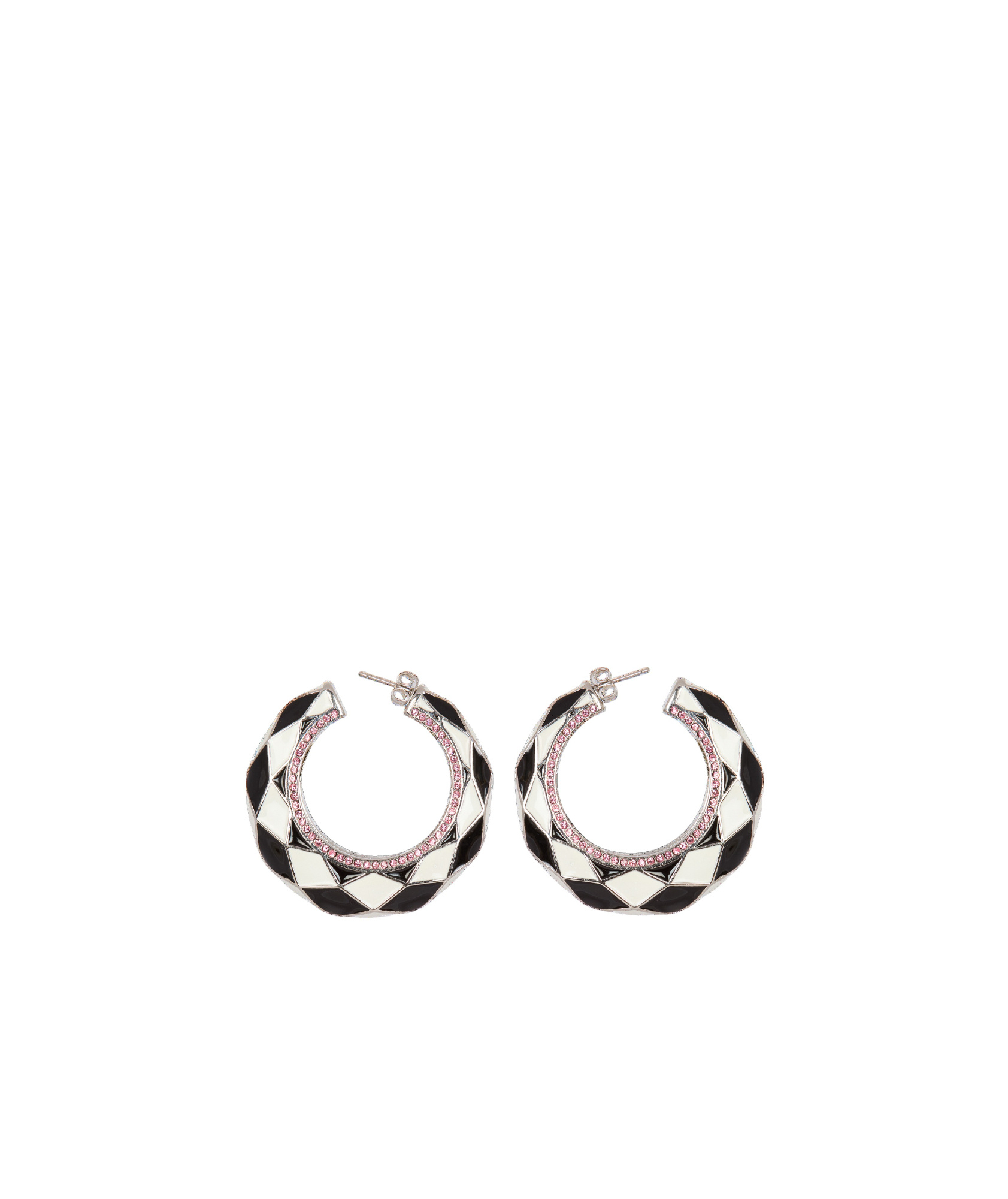 Balmain Diamond Enamelled Two-tone Hoop Earrings In Black